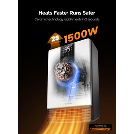 GiveBest Smart Wall Heater, 1500W Fast Heating Electric Space Heater for Indoor Use, 3 Heating Modes, Adjustable Thermostat, 24H Timer, Easy Mounted for Bedroom, Office, Home, White