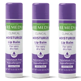 Medline Remedy Clinical Lip Balm, 3 Count, Citrus Scent, Moisturizing, Hydrating, Nourish, Nutrient Rich, Soothing Natural Oils, Revitalize, Comforting, Skin Conditioners, 0.15 oz Stick