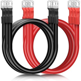 Linkstyle 6 PCS 4 AWG Battery Cables 12 Inch, 30CM Heavy Duty Marine Battery Power Inverter Copper Wire Set, with 3/8" Tinned Copper Lugs, for 12v-48V Automotive Solar, ATV, RV