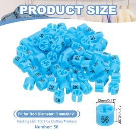 PATIKIL 100 Pcs Clothes Hanger Markers Number 56 Tags Fit 3mm Rod Garment Size Tag Hanger Clips Round Color Coding Label for Clothing Hangers, Blue