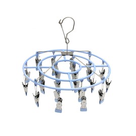 Decohomeforu Stainless Steel Clothes Sock Drying Rack with 24 Clips, Swivel Hook Windproof Clothes Hanger Rack for Sock, Bras, Towel, Underwear, Laundry Clothes, Hat, Scarf, Pants, Gloves (Blue Clips)