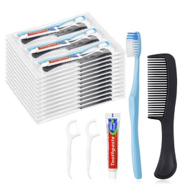 20 Sets Disposable Toothbrushes with Toothpaste Floss Comb Individually Wrapped, Disposable Toothbrush Bulk, 10g Toothpaste,Dental Floss,6in Comb Bulk Toothbrush Kit for Homeless,Airbnb,Hotel