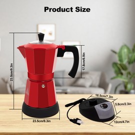 Vaolvpant Electric Aluminum Moka Pot 6 Cup 300ml Espresso Maker with Detachable Base Ideal Coffee Makers for Home MochaPot Italian and Cuban Café Coffeemaker Espressomaker CoffeePot Red
