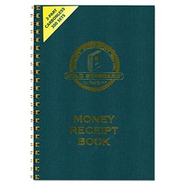 Rediform gold standard money receipt book, two-part carbonless, 7 x 2.75, 4 forms/sheet, 300 forms total