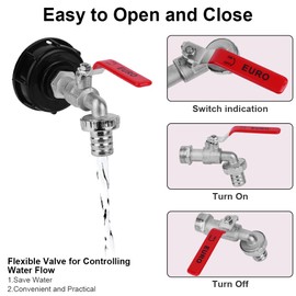 HOTUT IBC Outlet Tap, 3/4 Inch Ball Outlet Valve, 1000 L Water Tank Accessories, Outlet Tap, IBC Tank Outlet Tap Including Hose Connection & Adapter for IBC Tank Accessories, S60 x 6 Water Butt Tap