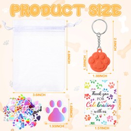 Ecation 280 Pcs Dog Paw Party Favor Include Cute Dog Keychain Dog Paw Sticker Label with Organza Bag for Birthday Party Decoration