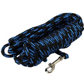 Dogs My Love Braided Nylon Rope Tracking Dog Leash, Black/Blue 15-Feet/30-Feet 1/4" Diameter Training Lead Small (30ft - Diam 1/4" (6mm))
