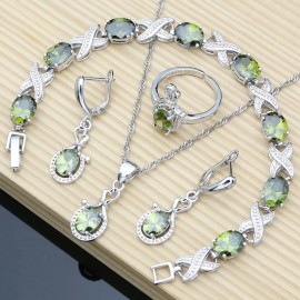 Unbranded Magnificent 4 pc 925 Sterling Silver Created Peridot Jewelry Set