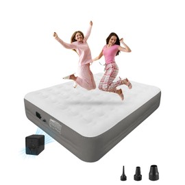 LussoAmor Queen Grey Air Mattress with Built-in Pump - 18 Inch Raised Height, Velvet Plush Sleeping Surface & Durable Polyester Pique Border-Portable Inflatable Bed for Camping,Home,Guests and Trave.