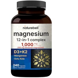 NatureBell 12-in-1 Magnesium Complex 1000mg, 4-Months Supply – Magnesium Glycinate, Citrate, Taurate, Malate, & More – High Absorption Formula for Men
