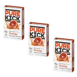 Pure Kick Energy Drink Mix Blood Orange - 3 Boxes with 6 Packets Each - 18 Total Servings - 0.63 Ounce