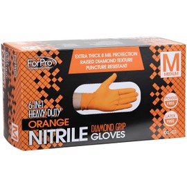 ForPro Professional Collection Heavy Duty Disposable Nitrile Gloves, Orange, 8 Mil, Industrial Grade, Raised Diamond Grip, Latex-Free, Medium, 100-Count