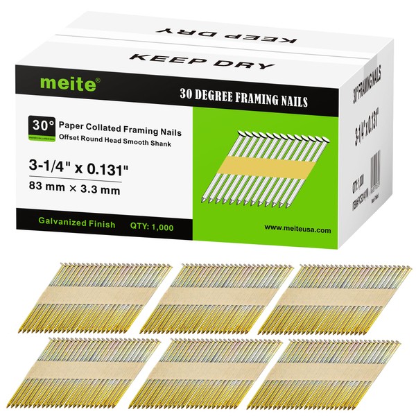 meite 30 Degree Framing Nails 3-1/4 Inch x .131-Inch, Galvanized