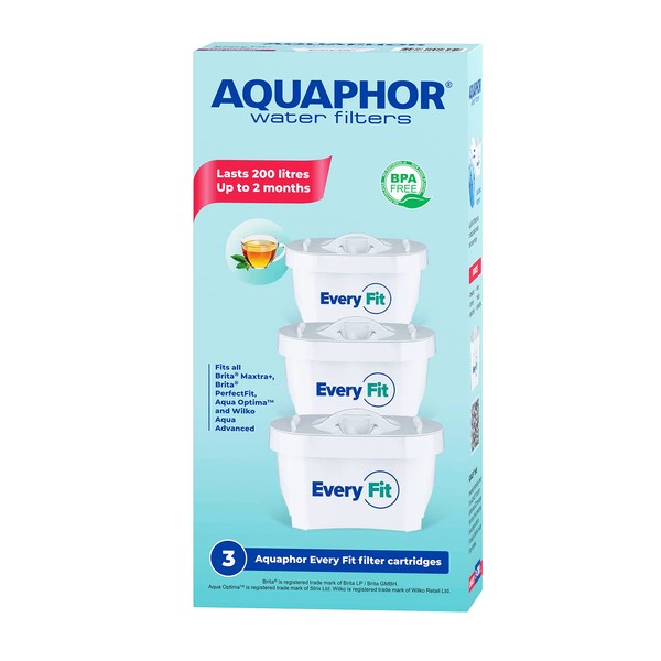 AQUAPHOR Every Fit Replacement Filter Cartridge Pack of 3 - Compatible with All Aqua Optima Filter jugs and Brita Maxtra+ Reduces limescale, Chlorine and Other impurities.