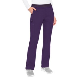 Med Couture Women's Yoga Pull-On Pant with 7 Pockets Ultra-Soft Rib-Knit Waistband and 2-Way Stretch Technology - MC7739, Eggplant, Medium