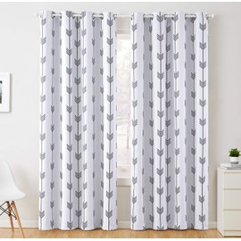 HLC.ME Arrow Printed Privacy Blackout Energy Efficient Room Darkening Thermal Grommet Window Curtain Drape Panels for Kids Bedroom - Set of 2 - Platinum White/Grey - 84" inch Long