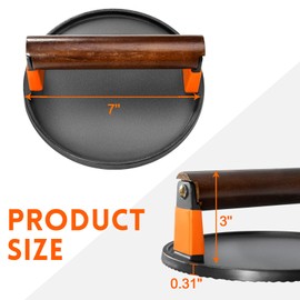 GGC Smash Burger Press, Cast Iron Bacon Press for Hamburger, Steak, Bacon, Sandwiches, 7" Round Meat Press with Wooden Handle for Grill and Griddle Cooking(10Pcs Patty Paper)