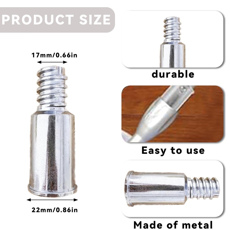 HarmonyCrafts 2Pcs Silver Metal Broom Handle Tips Threaded Handle Tips