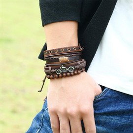 EVBEA 8PCS Mens Bracelets Braided Leather Wristband Punk Rope Cuff Vintage Wrap Set Adjustable Trendy Multilayer Bracelets for Boys