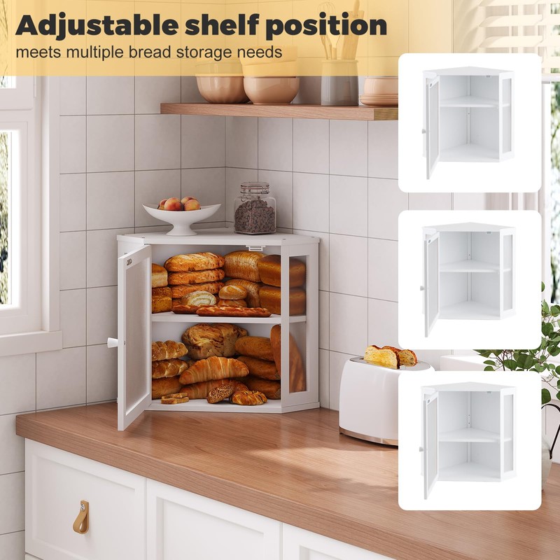 Furshus Corner Bread Box for Kitchen Countertop,Bread Storage for Homemade