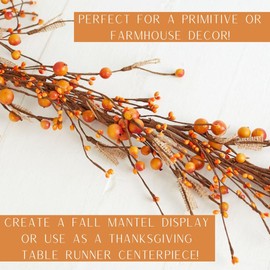 Fall and Thanksgiving Artificial Orange Mixed Berry Garland - Autumn Rustic Berries, Farmhouse Home Decor for Table Arrangements, Fireplace Mantel, and Centerpiece Decorations (57 Inches Long)