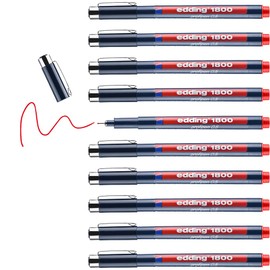 edding 1800 profipen - red - 10 pens - line width 0.5 mm - fineliner pen for precise writing, sketching and technical drawing - fine, metal-encased nib - suitable for use with rulers and stencils