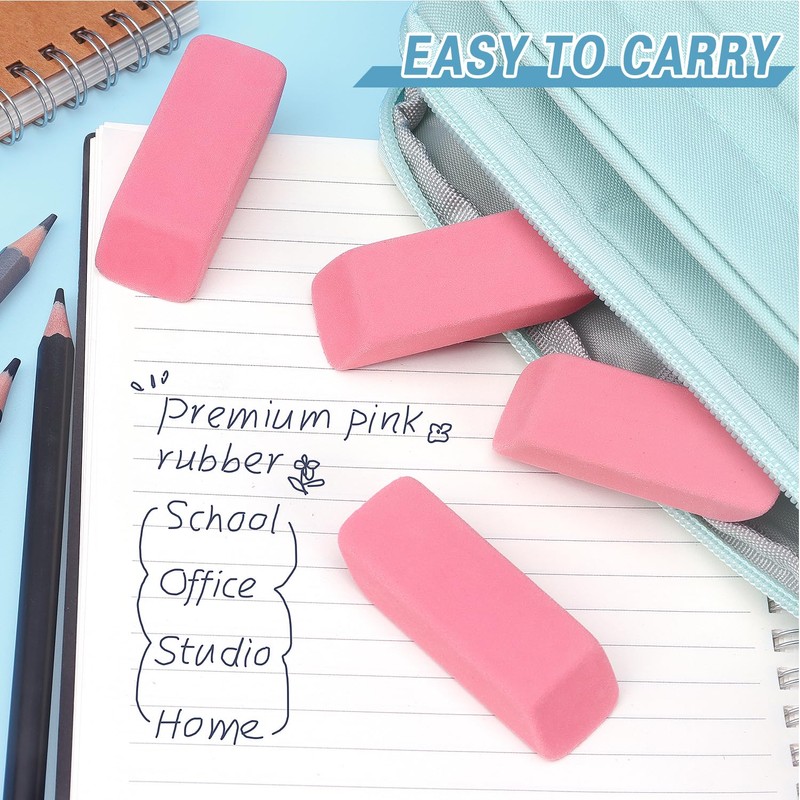 ZZTX 12 Pack Pink Erasers Pencil Erasers for Kids, Large