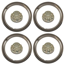 Set of 4 - PHOENIX 1603, QT865CHN-x4, for 16" Wheel with Eight 7/8" Lug Nuts on 6.5" Bolt Circle, ABS CHROME TRAILER WHEEL RING & HUB CAP