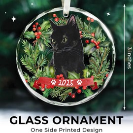Cat Christmas Ornament - Black Cat Christmas Ornaments, Kitten Ornaments for Christmas Tree - Xmas Cat Gifts for Cat Lovers, Crystal Glass Black Cat Ornaments for 2025