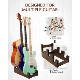STRICH Wooden Guitar Stand for Multiple Guitars, 3-Holder, Front Display Space-Saving Floor Guitar Rack, Padded Multi Guitar Stand for Home, Studio, Stage, GS-2N (For 2 Electric+1 Acoustic)