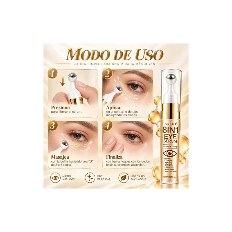 Suero Para Ojos Retinol Colágeno Cafeína Péptidos 15ml 2pcs