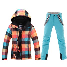 Ski jacket Snowboard Jacket Womens High Windproof Colorful Snow Jacket Pants Set (style-9, M)