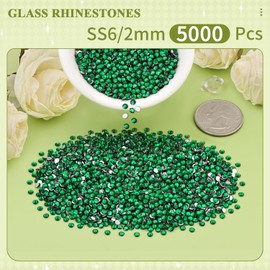 5000PCS SS6/2mm Crystal Rhinestones (Emerald Green), Bedazzling Flatback Glass Rhinestones for Crafting DIY Nail Art Makeup Decoration, Gems Diomand Charms for Tumbler Shoes Clothing Mug