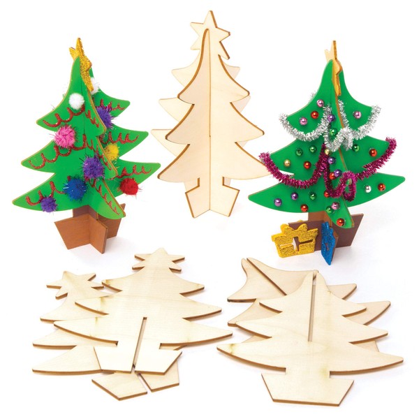 Baker Ross AW983 Wooden 3D Christmas Trees Kit, Festive Arts