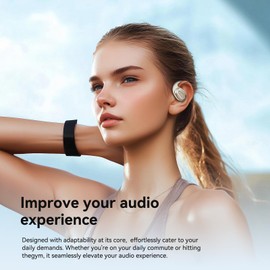 SANSUI W93 Open-Ear Headphones, Bluetooth 5.4 Earphones, HiFi Stereo Earbuds, Noise Cancelling Mic, 56H Playtime, Lightweight, Waterproof, Ideal for Workouts, Commuting, and Meetings (White)