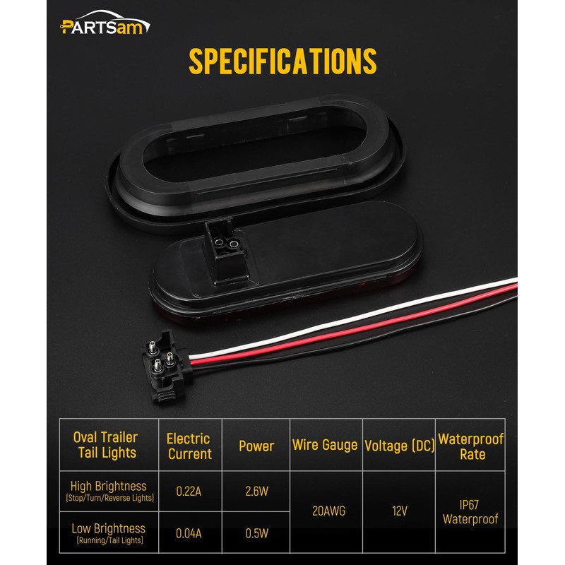 Partsam 6x Oval LED Trailer Tail Lights 10LEDs 6 Inch