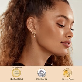 Dochais Hoop Huggie Earrings Set for Women 14K Gold Plated Earring Sets for Multiple Piercing Hypoallergenic Dangle Huggie Hoop Flat Back Earrings Stacks Gold Jewelry G2