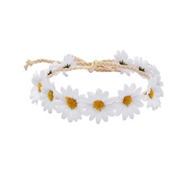 Floral Fall Boho Sunflower Corona Hippies Daisy Hair Wreath novia Cabeza de la foto Props DY-01, Blanco, Medium