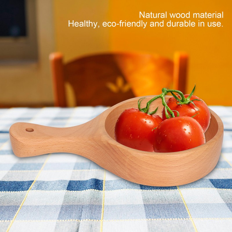 Wooden Bowl with Handle Noodle Bowl for Salad Fruit Soup
