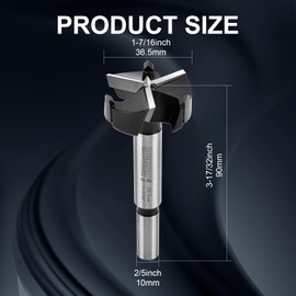 Mollom (36.5mm|1-7/16") Triple Flute Forstner Drill Bit for Woodworking with 3-Cutter YG8 Carbide Tipped of 2.0mm,Hinge Cutter Tool Kits for Hard Soft Wood, Plastic, Plywood