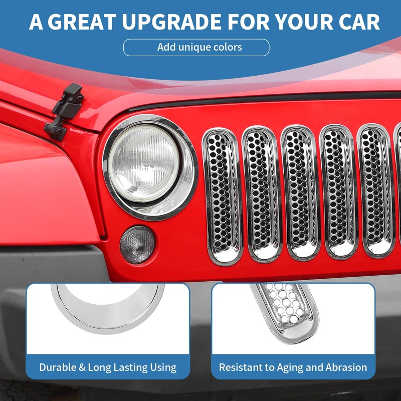 PDKLIN for Jeep JK Front Grille Inserts & Headlight Cover