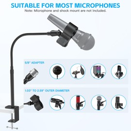 ZealSound Microphone Arm, 19inch compact Mic stand, Flexible desk mic arm with Upgraded Spring Microphone Clip Holder, Metal 3/8" to 5/8" Screw Adapter for Blue Yeti and More Mics