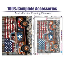 uuxsretaio 4th of July Diamond Art Kits for Adults, DIY Truck American Flag Diamond Painting Kits, Easy Full Round Drill Diamond Art Crystal Gem Art and Crafts for Wall Decor Home Office 16X12 Inch