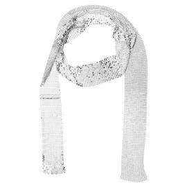 GLADFRESIT Sparkle Scarf, Silver Metal Sequins Scarf, Fashionable Skinny Long Neckerchief Costume Accessories for Girls Party Nightclub