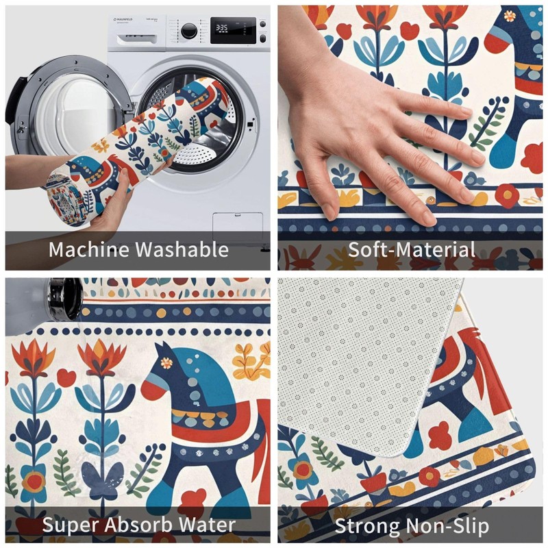 Boxgrw Swedish Dala Horse Folk Winter Doormat - Low-Profile Water-Absorbent