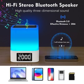 Night Light Bluetooth Speaker, Gifts for 10 11 12 13 14 15 Years Old Boys Teenager Girls, All-in-1 Dual Alarm Clock, Touch Sensor Bedside Lamp, 48 RGB Color Chang, MP3 Player, Wireless Speaker
