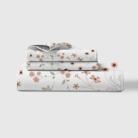 LINENWALAS 100% Cotton Full Size Fitted Sheet Only, up to 17” Deep Pocket, Thick Strong, Breathable Crisp and Cool Premium Bedding Printed Bottom Sheet for Full Size Bed (Crimson Floral)