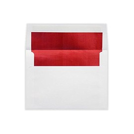 A8 Foil Lined Invitation Envelopes (5 1/2 x 8 1/8) w/Peel & Press - White w/Red LUX Lining (50 Qty.) | Perfect for the HOLIDAYS, Invitations, Social Mailings, Greeting Cards and More! |FLWH4885-01-50