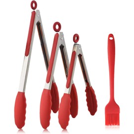 Sendowtek Pinzas de Cocina 3 PIEZAS, Pinzas de Silicona para Cocina de 7''/9''/12'', Pinzas Antiadherentes con un Cepillo de Silicona, Resistentes al Calor Hasta 480°F para Cocinar, Ensalada, BBQ