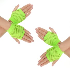 2 Pairs Fingerless Fishnet Gloves Stretch Mesh Gloves Women 80s Short Retro Glove Emo Goth Scene Cosplay Costume Party Accessories (green)